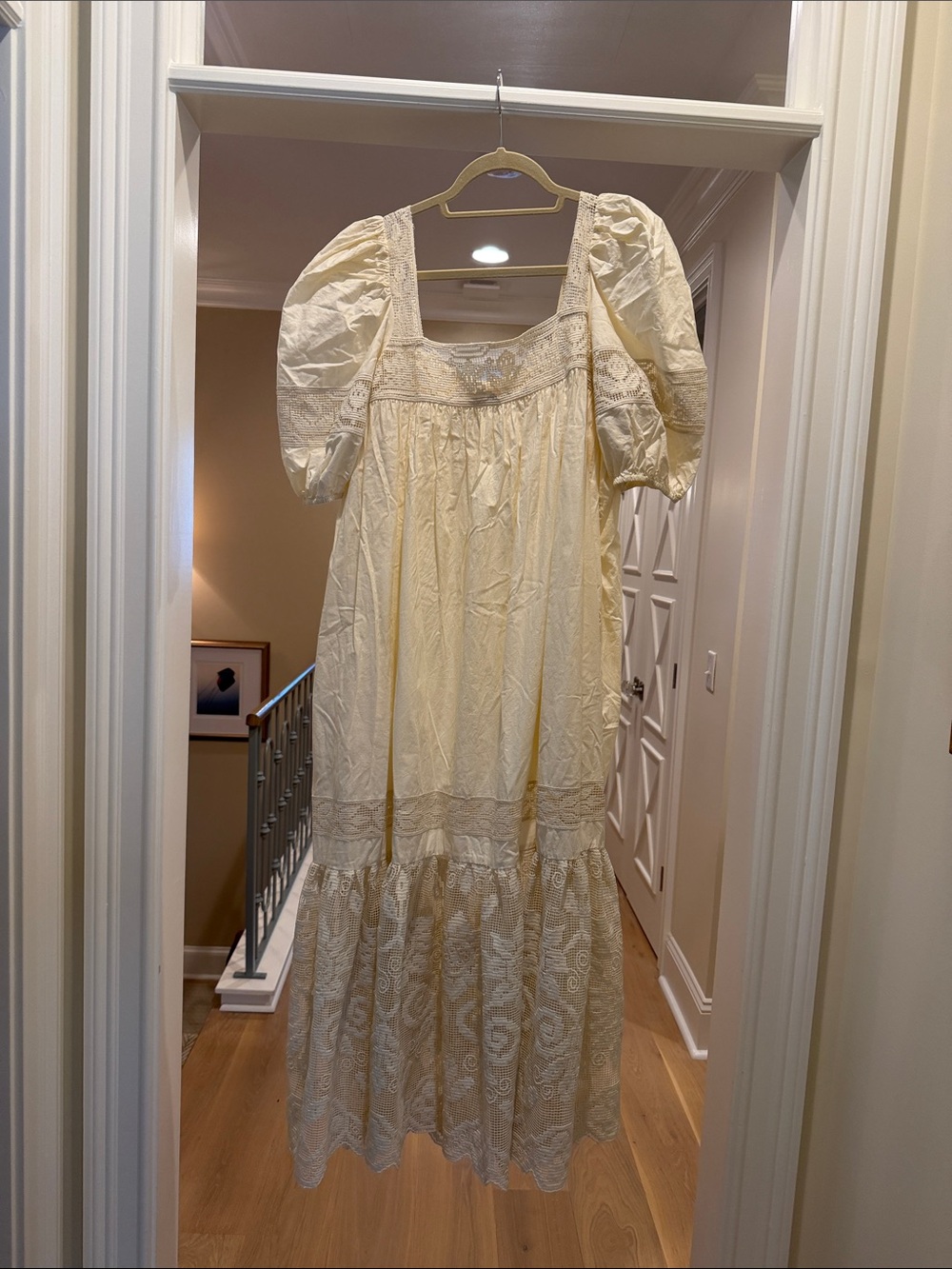 Loeffler Randall Ivory Puff-Sleeve Lace Maxi Dress(bw)